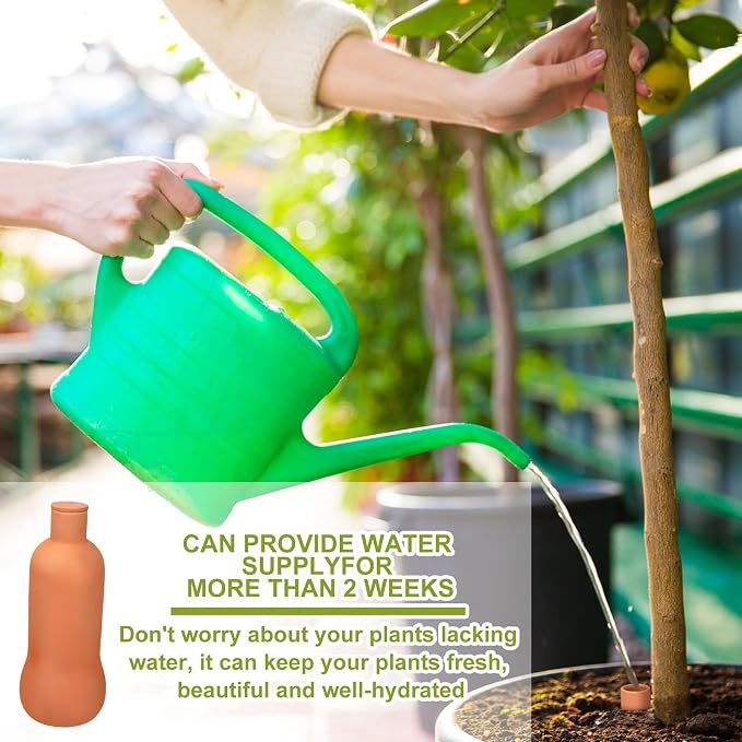 Blushtier 2 Pcs Olla Terracotta Watering Pot with Lid Large 34 oz Terra Cotta Self Watering Pots for Indoor Outdoor Plants Self Irrigate Spikes Ceramic Plant Waterer Set
