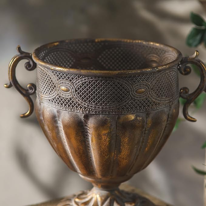 Antique European Iron Urn Planter for Outdoor Gardens Elegant Floor Vase Metal Decorative Jars for Garden Decor