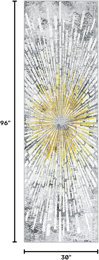 Lahome Manon Kitchen Runner Rug 2.5x8, Modern Non Skid Washable Runners for Hallways, Low Pile Soft Golden Indoor Abstract Carpet Runner for Entryway Bathroom Bedroom