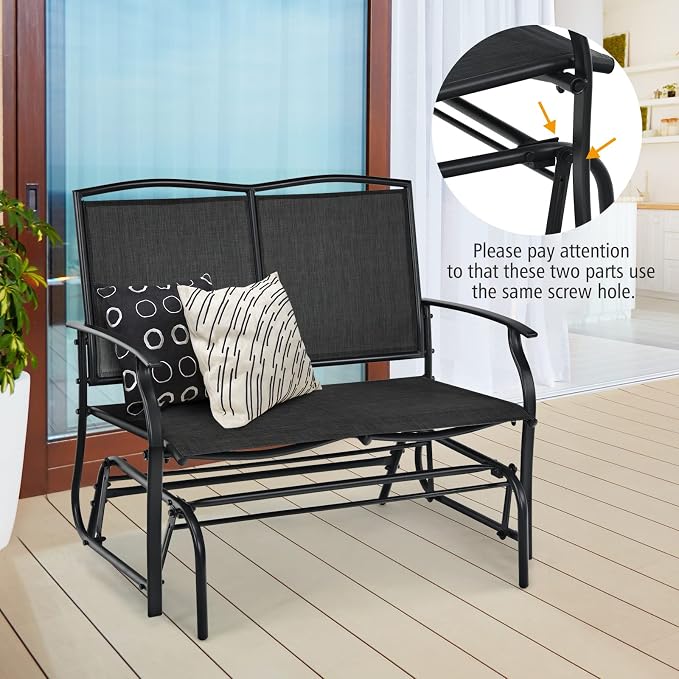 Outdoor Swing Glider Chair for 2 Persons, Rocking Seating Patio Bench w/Coated Steel Frame, Patio Loveseat for Backyard, Garden (Black)