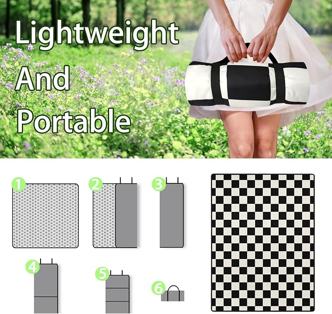 Checkered Blankets Waterproof Foldable,60’‘x80'' Portable Dual Layers Outdoor Travel Camping Backpacking Hiking Beach Blanket Mat for Grass Padded Lawn Park Beach,Checkered Picnic Accessories