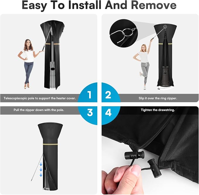 Patio Heater Cover - 900D Heavy-Duty Waterproof Anti-UV Outdoor Heater Cover with Telescopic Stainless Steel Pole, 89"×33"×19" Universal Fit for Most Patio Heaters & Radiators