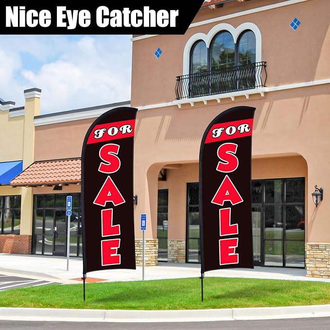 Buryeah 2 Set Sale Feather Flag 7 x 5.4ft Huge Sale Banner Flag Themed Flag with Pole Kit for Retail Store Outside Garden Business Advertising(Black)