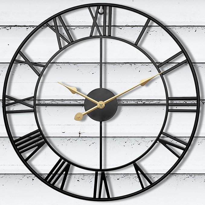 30 Inch Large Outdoor Clock for Patio Waterproof - Roman Numerals Outside Clock for Patio, Porch, Pool Area - Black Metal Rustic Farmhouse Decorative Wall Clock with Silent Quartz Movement