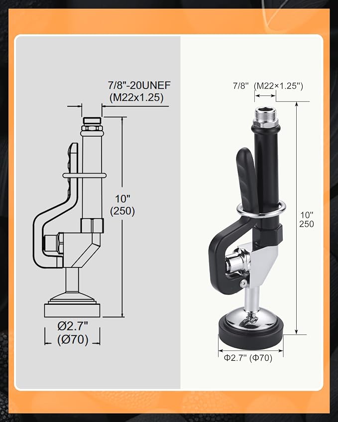 Commercial Sink Sprayer Valve with Hose: iVIGA 38" Flexible Stainless Steel Commercial Kitchen Spray Hose - 1.3 & 3.85 GPM High Pressure Pre Rinse Spray Nozzle - Black 7/8"-20UNEF Handle Assembly