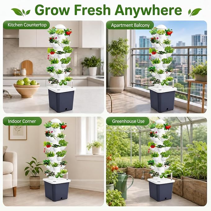 Plants Propagation Station | Vertical Hydroponic Tower Garden - Hydroponics Growing System Indoor, Aeroponic Tower Kit 30 Pods Grow