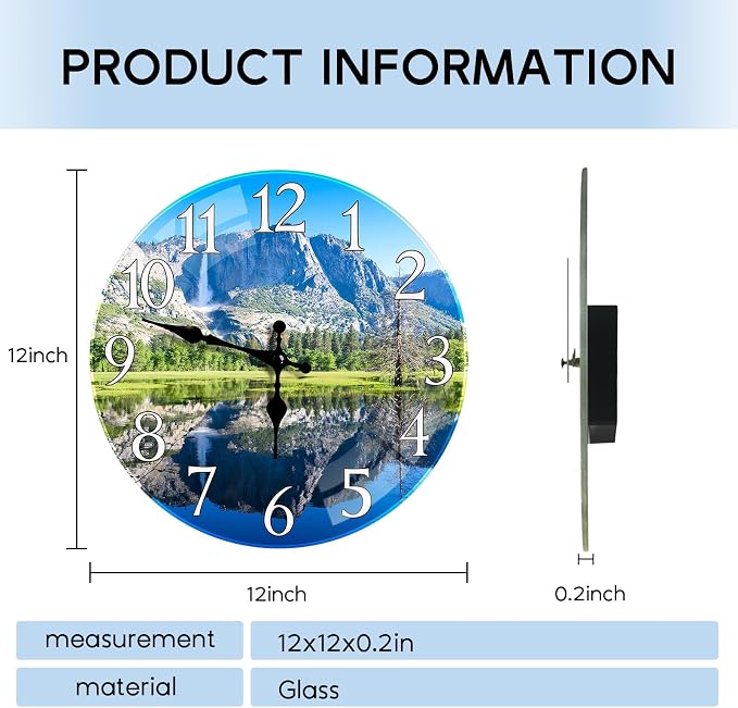 Britimes Round Wall Clock Silent Non-Ticking Battery Operated Outdoor Waterproof Glass Clock 12 Inch, Landscape Natural Scenery Home Decor for Living Room, Kitchen, Bathroom, Bedroom, and Office