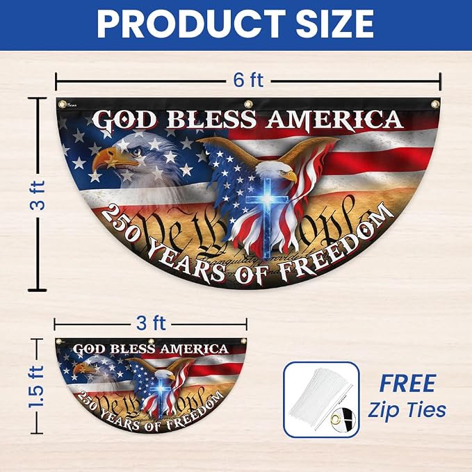 FLAGWIX American Patriotic 1776 2026 Freedom Fan Flag - Polyester Double-sided Yard Flags For Outside 3x6 ft - 4th of July Decorations for Home Yard Garden Decor Banner, Gifts For Men Women