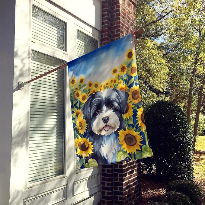 Caroline's Treasures DAC6097CHF Havanese in Sunflowers House Flag Large Porch Sleeve Pole Decorative Outside Yard Banner Artwork Wall Hanging, Polyester, House Size, Multicolor