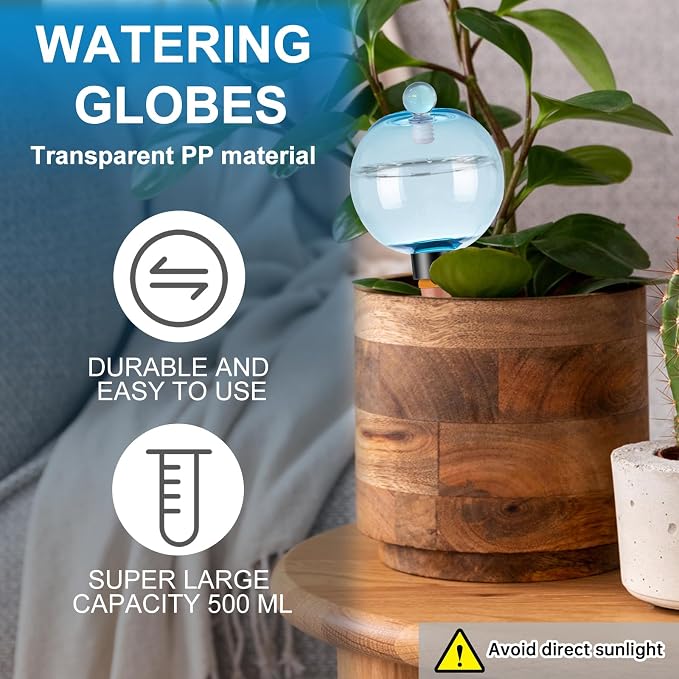 2 Pack Self Watering Globes 17oz Large Plant Watering Globes Top Fill, Self Water Planter Insert Indoor/Outdoor Plastic Water Bulbs Slow Release Terracotta for Plants, Blue