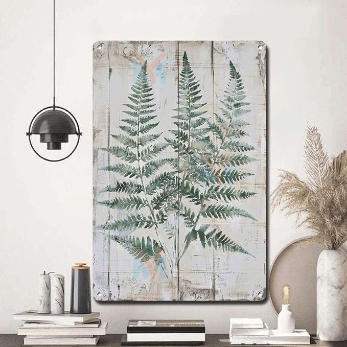 Metal Sign Tin Sign Vintage Wall Art Shabby Chic Fern Tin Sign for Botanical Art Lovers Vintage Home Decor and Distressed Wood Accents Garden Metal Sign for Pub 12×16 Inches