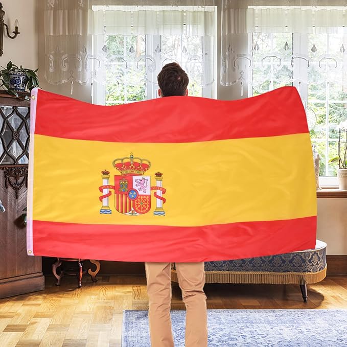 AhfuLife National Flag 3x5 Ft, Large National Flags for Outside - Double Side with Brass Eyelets for Soccer Games National Day Party Bar Garden Decoration Indoor Outdoor（Spain ,1Pcs）