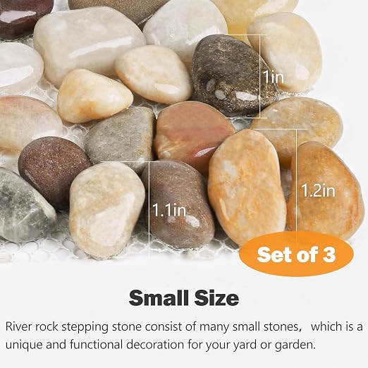 River Rock Stepping Stones Outdoor for Garden Walkway, 3 Pcs 12" L x 4" W Rectangle Shape Paver Step Stones Polished Pebble River Stone Mat for Yard Lawn Patio Pathway Walk Way - Multi-Color