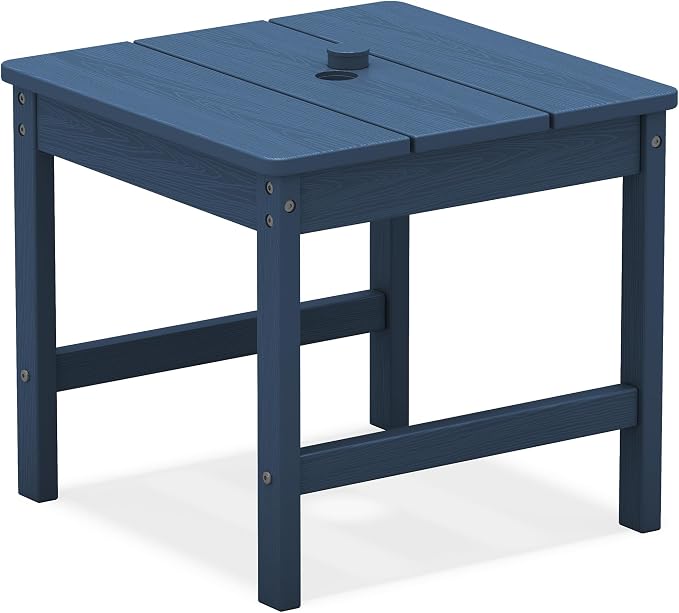 KINGYES Double Side Table with 1.6'' Umbrella Hole, HDPE Adirondack End Table- Blue
