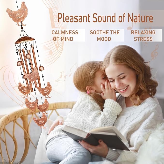 GDNSFIT Chicken Wind Chimes for Outside, Metal Windchimes Outdoors, Chicken Gifts for Women/Men, Memorial/Birthday Gifts, Garden Decor for Outside, Patio or Yard, Durable Chimes for Outdoors