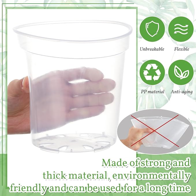 Vesici 6 Pcs 8/10/12 Inch Large Thickened Clear Nursery Pots Variety Pack Plant Pots with Drainage Holes Planters for Indoor Plants Flexible Transparent Plastic Plant Bottle Succulents