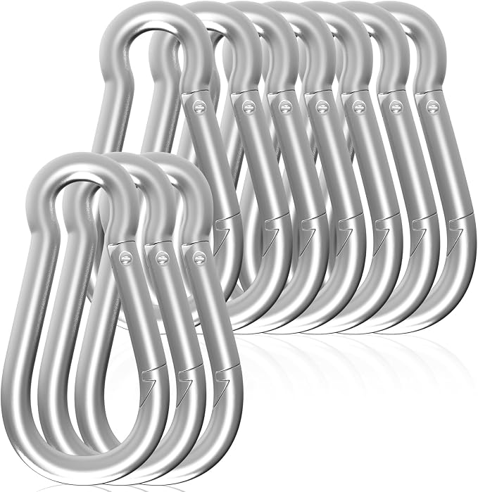 Heavy-Duty Carabiner Clip 1.57"–5.5", Black/Silver Spring Snap Hook, Quick Link Keychain Clip for Keys, Swing Set, Camping, Fishing, Hiking & Traveling (120–1350 lbs)