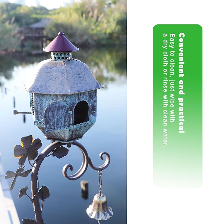HLQMFHT Deck Bird Bath, Metal Bird Bath and Bird Houses, Decorative Deck Mounted Bird Baths, Detachable and Adjustable Sturdy Deck Bird Bath for Outdoor Porch Yard Garden Decoration