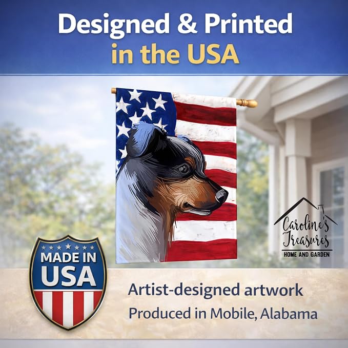 Caroline's Treasures CK6672CHF Ratonero Bodeguero Andaluz American Flag House Flag Large Porch Sleeve Pole Decorative Outside Yard Banner Artwork Wall Hanging, Polyester, House Size, Multicolor