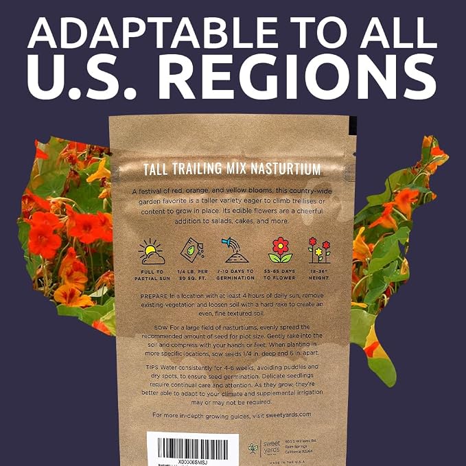 Nasturtium Seeds – Mixed Colors – Bulk Quarter Pound Bag – Over 900 Open Pollinated Non-GMO Flower Seeds – Tropaeolum majus