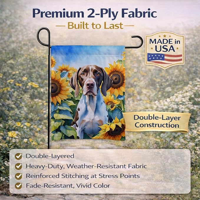 Caroline's Treasures DAC6134GF Pointer in Sunflowers Garden Flag Mailbox Flag Decorative Yard Flag Banner Outside Patio Artwork Yard Flower Beds, Garden Size, Multicolor