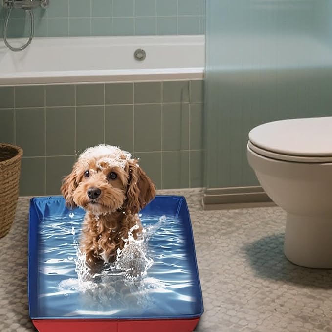 Foldable Pool for Dog Paddling, Foldable Dog Swimming Pools, 50x50x10cm, Pet Bath Pool for Indoors Outdoors, Square, Save Space (Red)