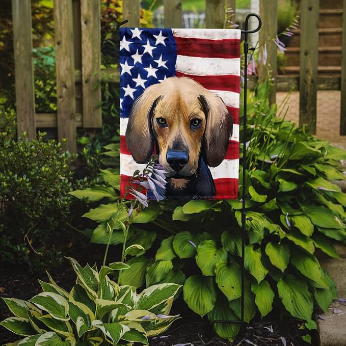 Caroline's Treasures CK6589GF Kerry Beagle American Flag Garden Flag Mailbox Flag Decorative Yard Flag Banner Outside Patio Artwork Yard Flower Beds, Garden Size, Multicolor