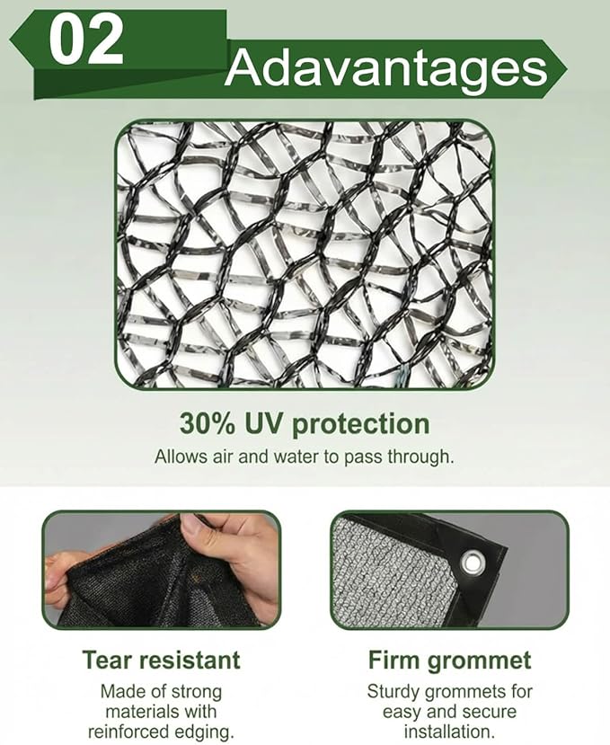 vensovo 30% Sunblock Shade Cloth Net Black Resistant - 16x20 Ft Garden Shade Mesh for Plant Cover, Greenhouse, Chicken Coop, Kennels, Tomatoes Plants