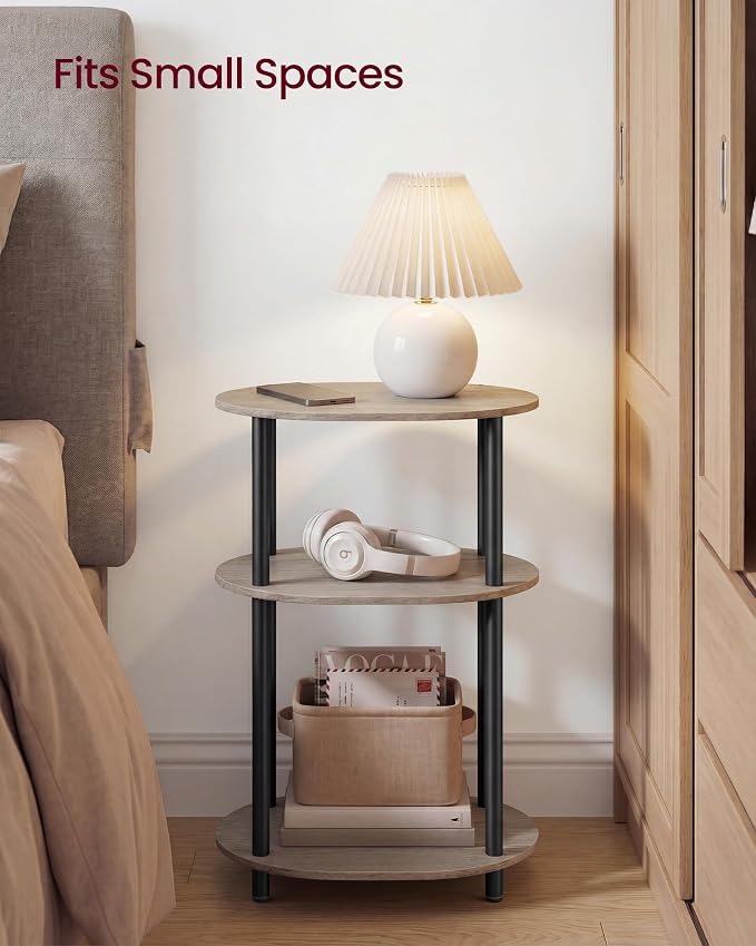 VASAGLE Side Table, Small End Table, Tall Nightstand for Living Room, Bedroom, Office, Bathroom, Steel Frame, Industrial Style, Oval, Heather Greige and Ink Black ULET288L101