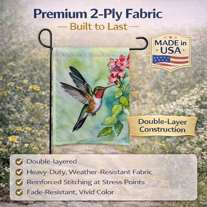 Caroline's Treasures Rubythroated Hummingbird Garden Flag Mailbox Flag Decorative Yard Flag Banner Outside Patio Artwork Yard Flower Beds, Garden Size, Multicolor