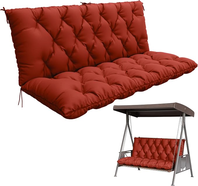 Porch Swing Cushion with Backrest,Waterproof Bench Cushion for Outdoor Furniture,2-3 Seater Replacement Thickened 5 in swing cushion,with Ties,Patio,Outdoor,Backyard and Garden (Terra Red,60x40 in)