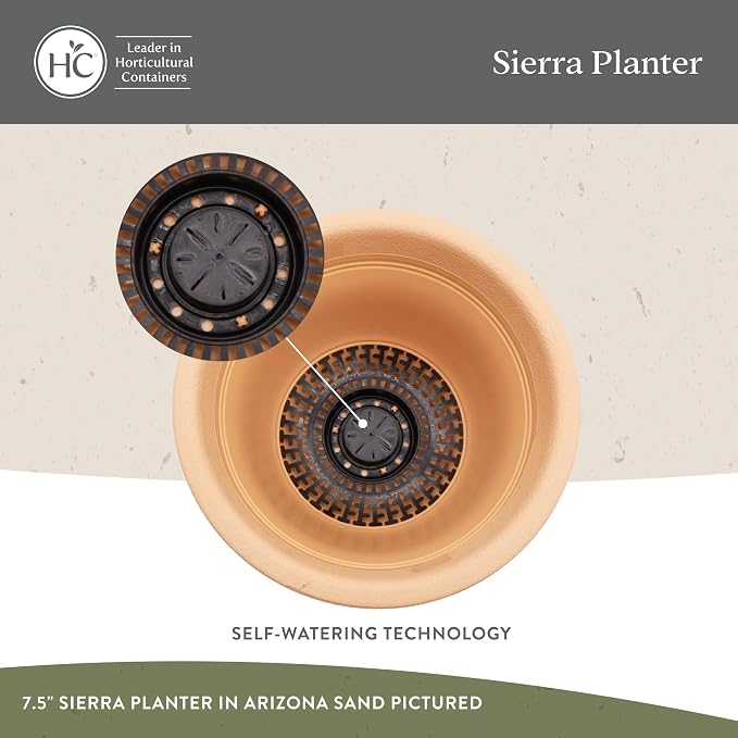 The HC Companies Sierra Round Self-Watering Pot - Lightweight Plastic Planter for Herbs & More - Durable Plant Pots for Indoor Plants & Outdoor Plants (7.5” Celtic Bronze, Pack of 1)