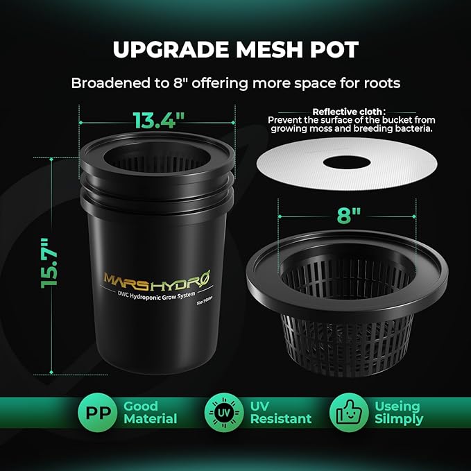 Mars Hydro DWC Hydroponics Grow System 5 Gallon Deep Water Culture with 8W Air Pump, Multi-Purpose Air Hose, Air Stone, 2 Buckets and Top Drip Kit | 5 Gallon Capacity, 8W Air Pump, Air Stone & Hose Included, Top Drip Kit, Deep Water Culture Design