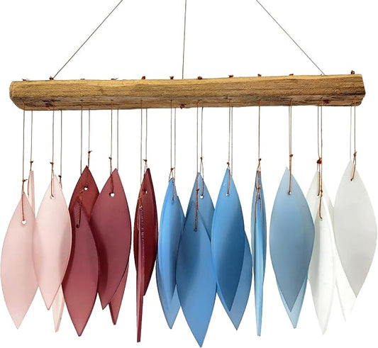 Blue Handworks New England Harbor Glass Chime | Sandblasted Glass and Found Wood Handcrafted Wind Chime
