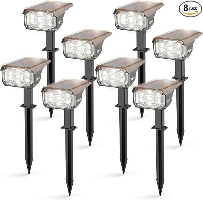 LEREKAM Solar Spot Lights Outdoor,40 LEDs Solar Outdoor Waterproof Landscape Lights with 3 Light Modes, Solar Powered Garden Yard Wall Lights Auto On,Off for Patio 8 Pack