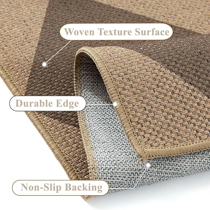 PureCozy Checkered 4 ft Easy Jute Round Rug, Brown Washable Small Rugs for Entryway Patio, Farmhouse Non Slip Non Shedding Indoor Outdoor Circle Carpet for Kitchen Porch
