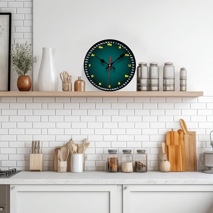 Wall Clock, Chemistry Silent Non Ticking Battery Operated Round Decorative Indoor Outdoor Clocks for Living Room Kitchen Bedroom Bathroom Patio 12"