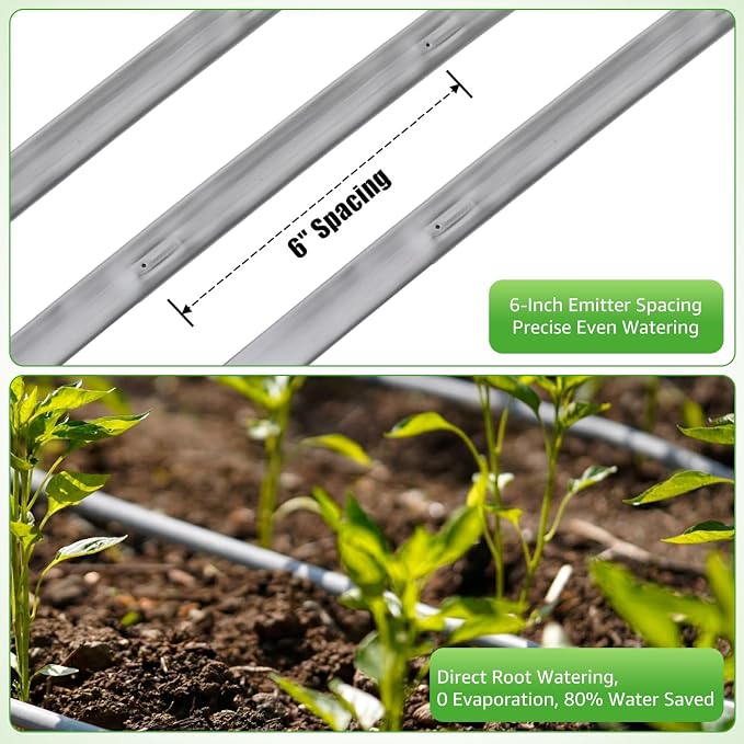 1000FT 5/8" Drip Tape Irrigation, 16 Mil Heavy Duty with 6" Emitter Spacing, Silver Reflective Drip Tape Resistant to Pecking & Biting, Heat-Safe for Seedlings, Ideal for Garden Farm Greenhouse Patio