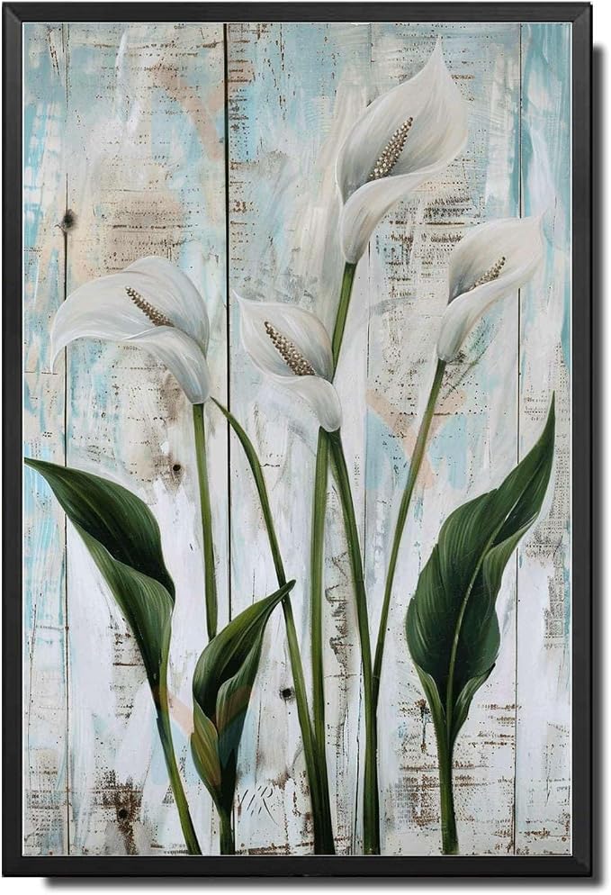 Metal Sign Tin Sign Vintage Wall Art Vintage Peace Lilies Tin Sign for Shabby Chic Style Green Stem Displays and Corrosion Resistant A Tin Sign for Bar 12×16 Inches with Metal Frame