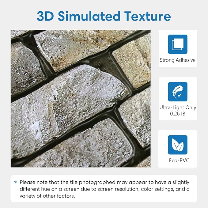 COMSTICKC 3D Stone Wall Panel Peel and Stick,12 Pcs of 22.8" x 11.8", DIY Lightweight PVC Stone Brick Textured Self Adhesive Wall Tiles Backsplash Interior Decor, Paintable, Covers 22.48 sq.ft