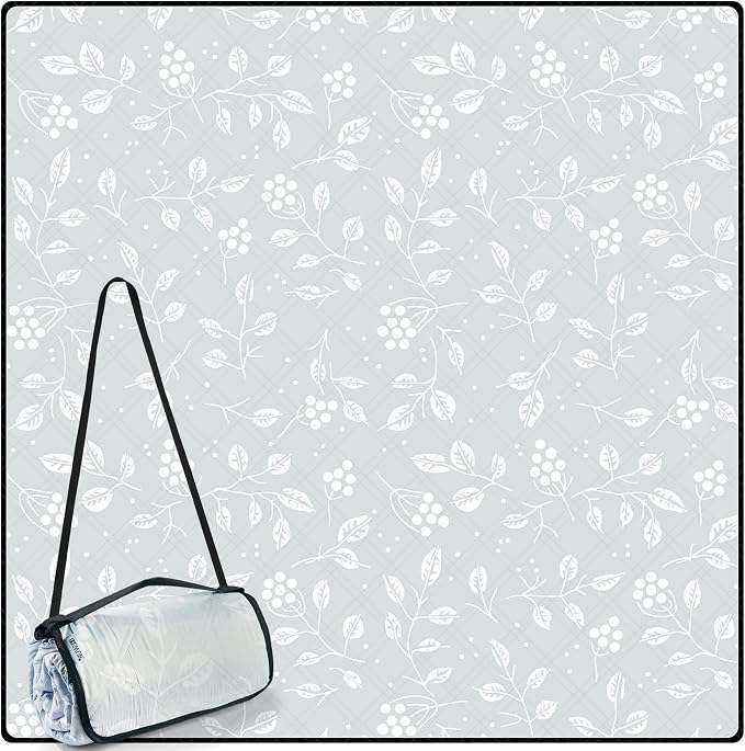 DEWUR Picnic Blankets 79"x79" Extra Large Outdoor Blanket Beach Blanket Waterproof SandProof Picnic Mat Washable Foldable Portable for Grass Lawn Beach Camping (Gray Leaves)