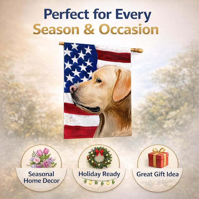 Caroline's Treasures CK6600CHF Labrador Retriever American Flag House Flag Large Porch Sleeve Pole Decorative Outside Yard Banner Artwork Wall Hanging, Polyester, House Size, Multicolor