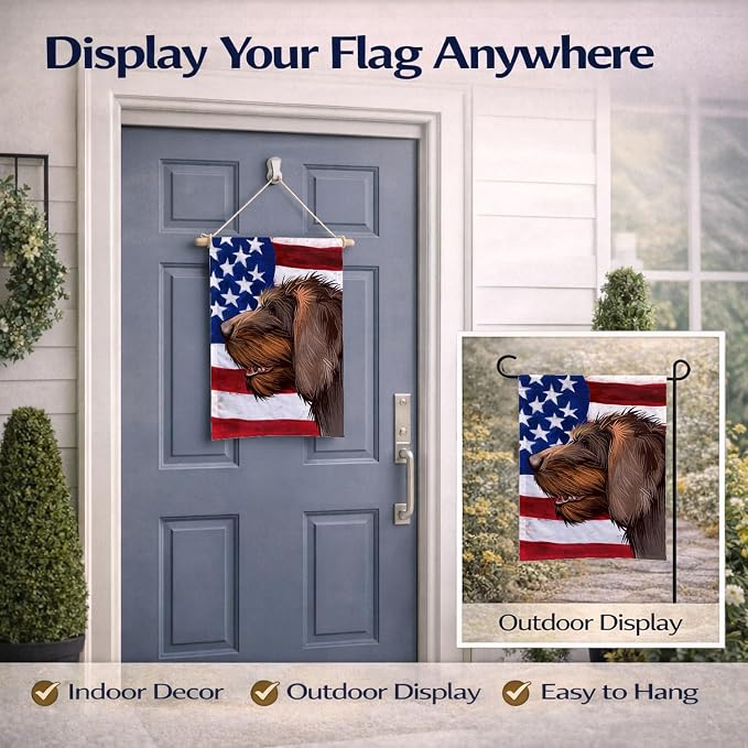 Caroline's Treasures CK6484GF Cesky Fousek Dog American Flag Garden Flag Mailbox Flag Decorative Yard Flag Banner Outside Patio Artwork Yard Flower Beds, Garden Size, Multicolor