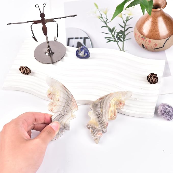JIC Gem 10cm Crazy Lace Agate Crystal Butterfly with Stand Natural Healing Crystal Decor Gift