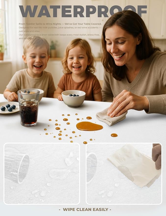 Decorelia White Reusable Waterproof Table Cloths for 8 Ft Rectangle Table-2 Pack, Washable Polyester Rustic Rectangular Table Cloth Cover for Wedding,Outdoor,Events, Party,Banquet, Dining, 60x120 Inch