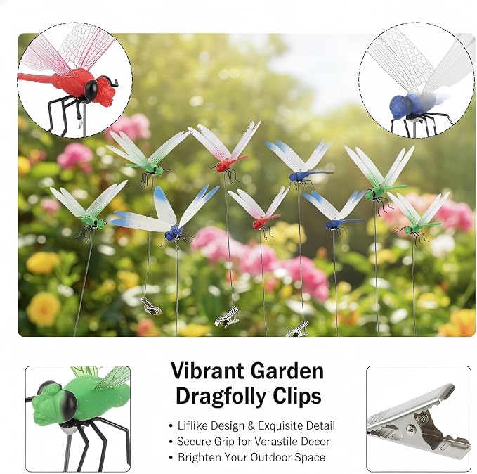 Dragon Fly Clips for Bugs Repellent, 3D Dragonfly Garden Stakes Decor - Dragonfly Clips to Keep Bugs Away, for Outdoor Garden Decoration & Hat Clip Accessories (16pcs)
