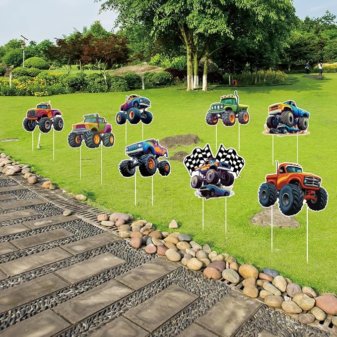 SUPERDANT 8Pcs All Terrain Vehicle Yard Sign with 16 Stakes Boy Party Lawn Decorations Motor Vehicles Party Waterproof Sign Yard Outdoor Lawn Decorative Sign for Garden Lawn Decoration