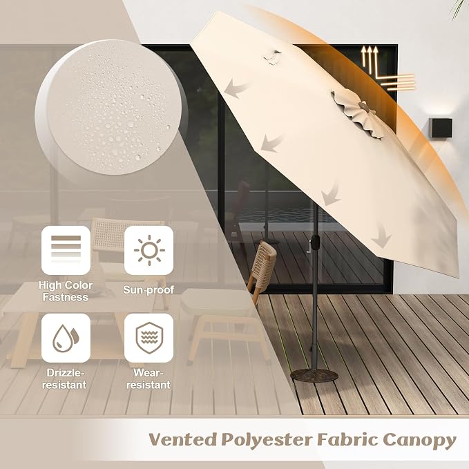Giantex 10ft Outdoor Patio Umbrella, Market Table umbrella with Tilt Adjustment and Crank, 180G Polyester, Garden Canopy for Deck Backyard Pool Indoor Outdoor