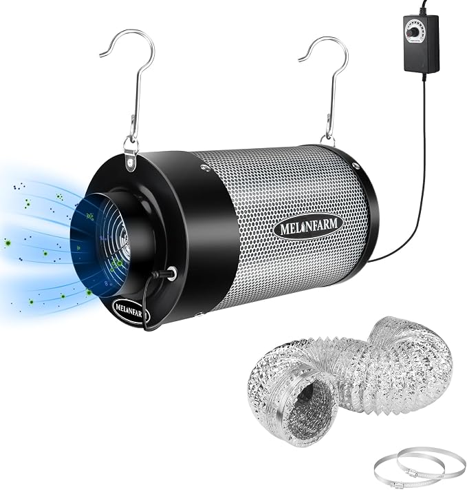 Air Filtration Kit 4", Built-in 14cm Fan Low Nois Carbon Filter with 12-Speed Controller, 8' Ducting, Cooling & Ventilation System for Grow Tents, Indoor Gardening, Hydroponics 4“x12.6"