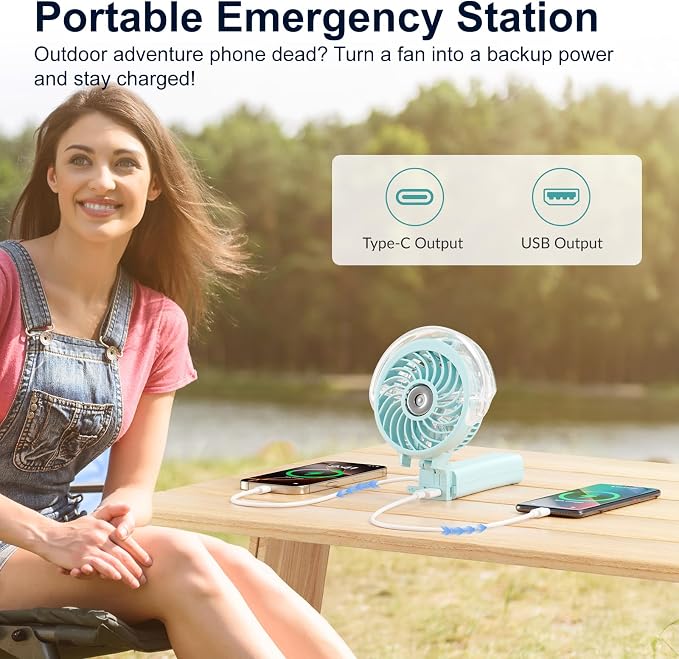 HandFan 4000mAh Handheld Misting Fan, 50ml Water Tank, Rechargeable Personal Mister Fan Portable AC, Spray Water Mist Fans, Foldable Cooling Ice Fans for Beach, Travel, Outdoors(Light Blue)